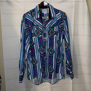 Tru-West Rockmount Ranch Wear Size L Aztec Pattern Pearl Snap Shirt